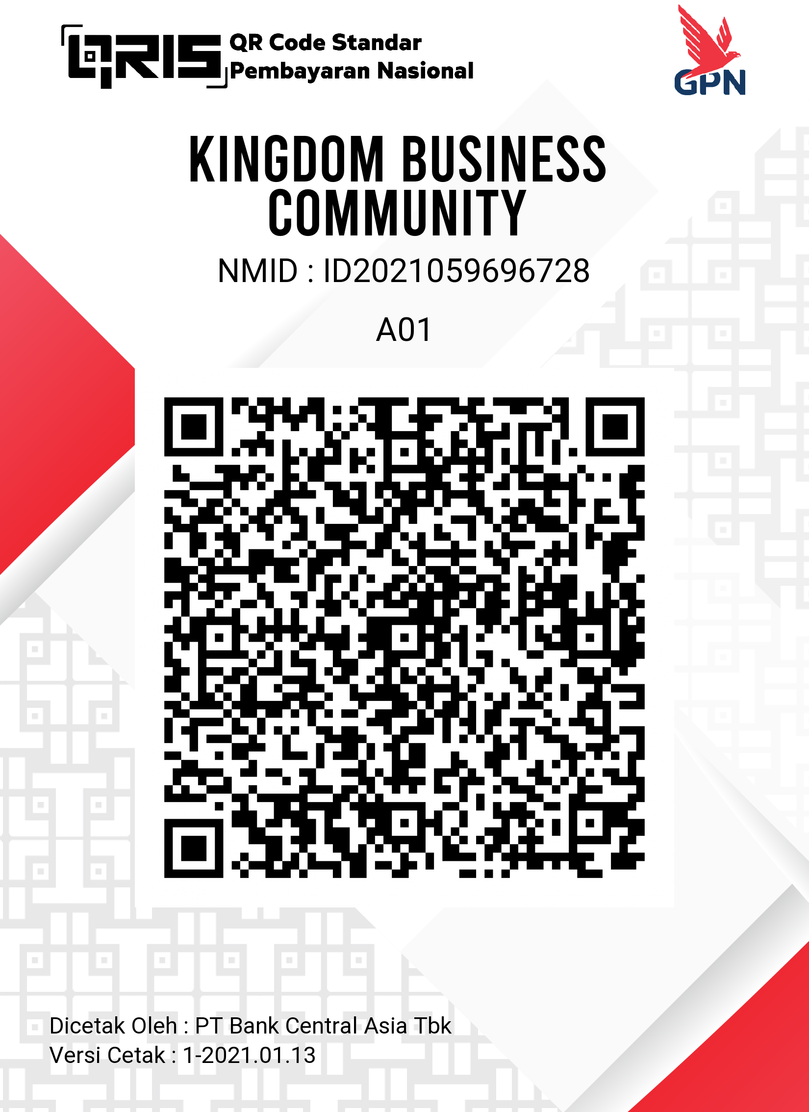 QRIS untuk donasi Kingdom Business Community